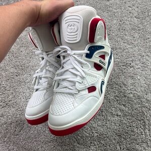 Gucci White and Red High-Top Sneakers